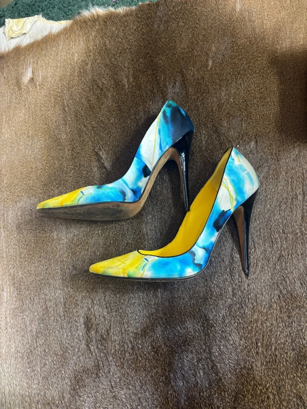 Manolo Blahnik Yellow and Blue Marble Point-Toe Stiletto